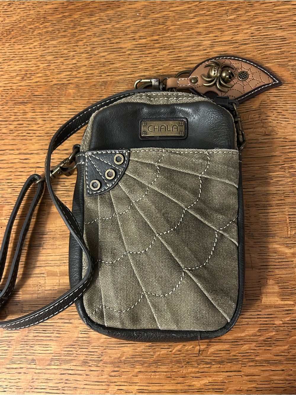 Chala Sweb Olive Green & Brown Whimsigoth Quilted Phone Pouch NWOT
